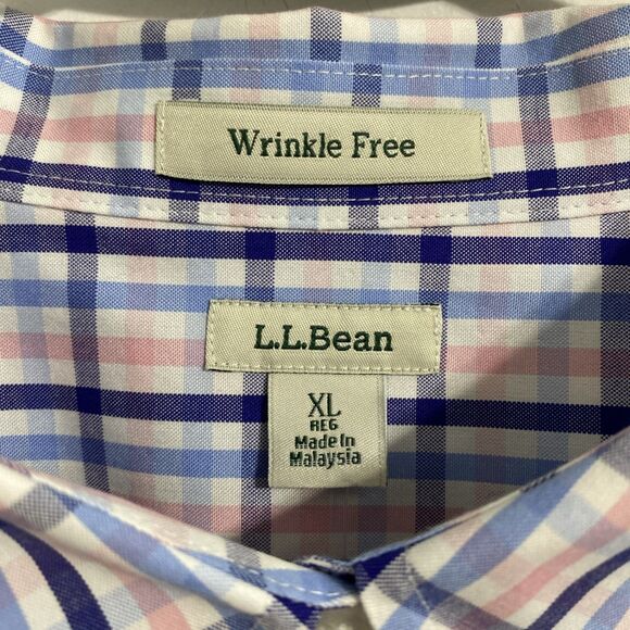 L.L. Bean Dress Shirt Men's XL Blue White Pink Plaid Pinpoint Oxford 100% Cotton - Picture 6 of 12